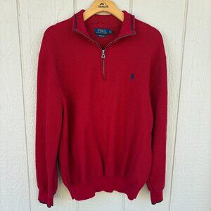 Polo Ralph Lauren Mesh-Knit Quarter-Zip Sweater Men's XL Red Pima Cotton Preppy